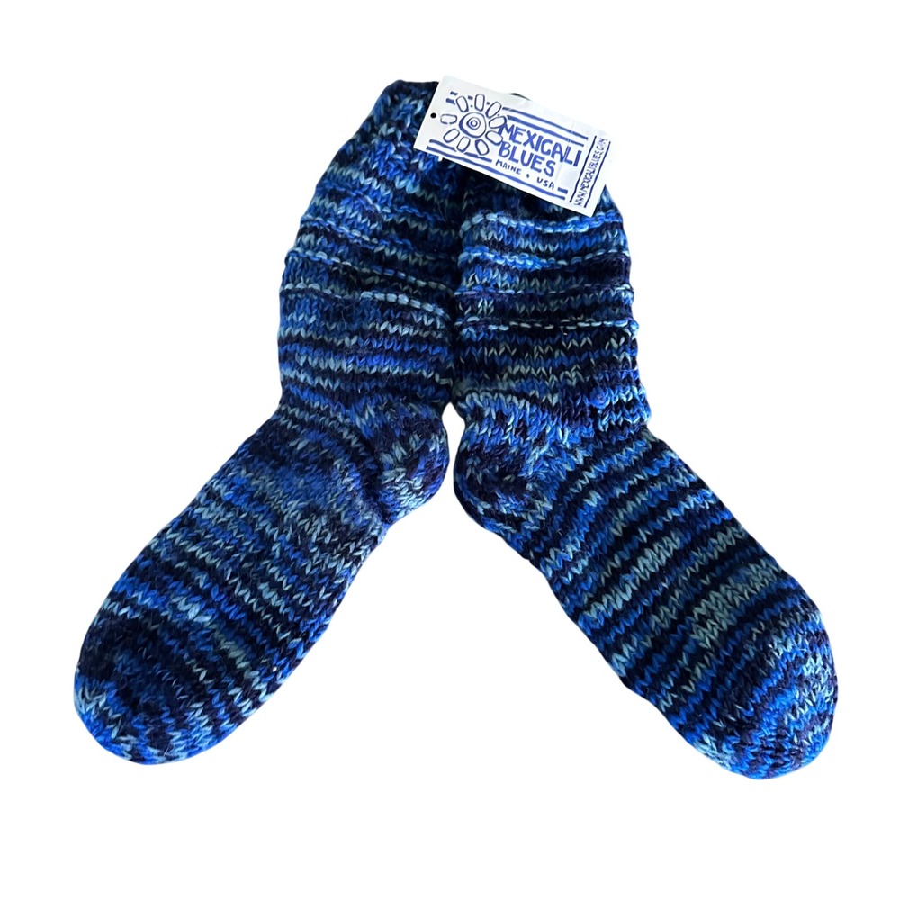 NWT Mexicali Blues Space Dyed Blue Wool Fleece Lined Slipper Socks One Size Cozy
